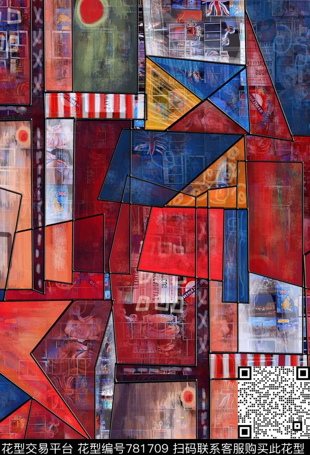 抽象几何几何色块数码印花华亿平台下载（图片编号: 781709） - 瓦栏（Walan）