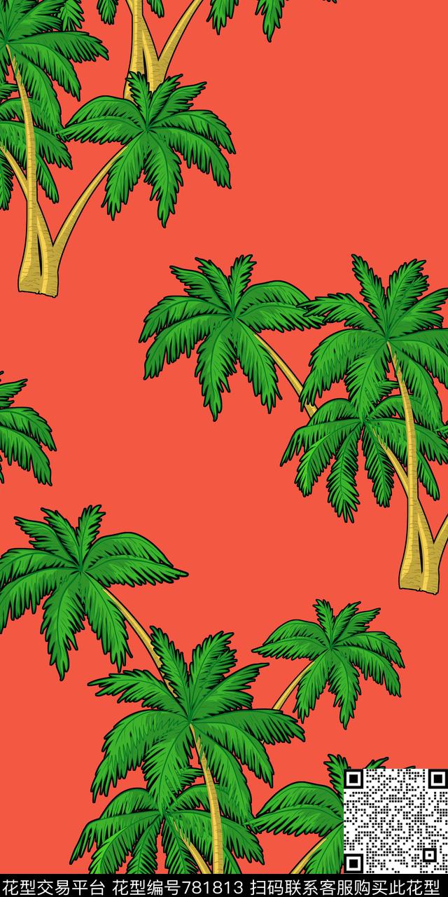 棕榈叶热带椰子树传统印花华亿平台下载（图片编号: 781813） - 瓦栏（Walan）