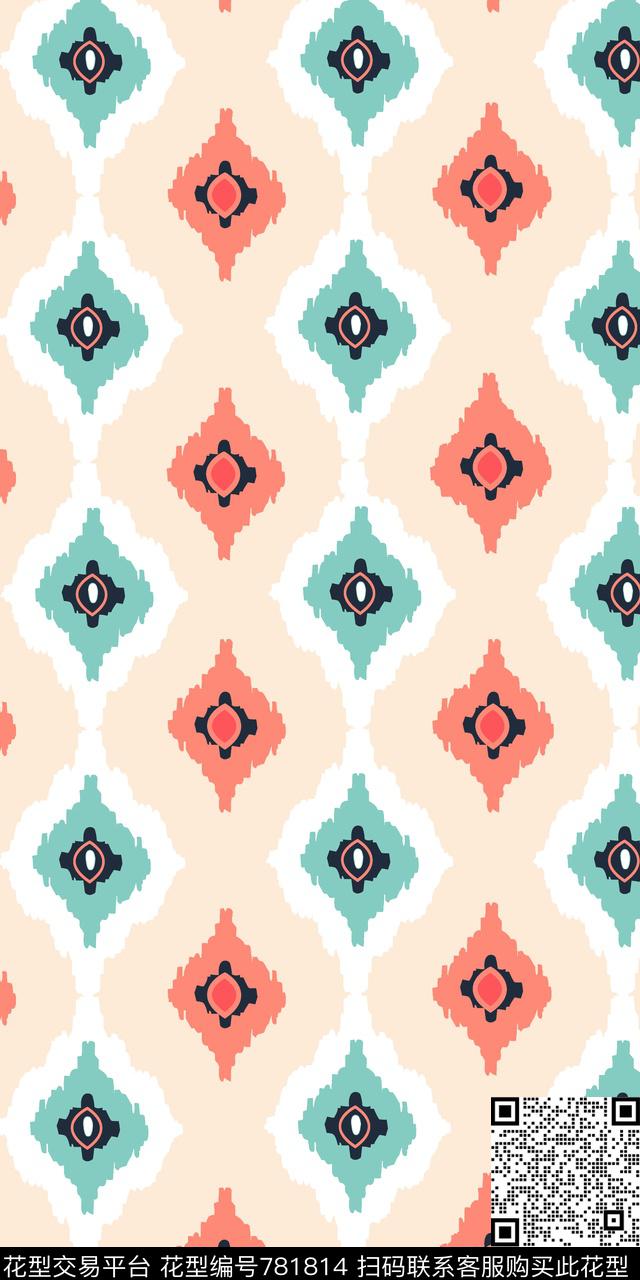 色块菱形几何传统印花华亿平台下载（图片编号: 781814） - 瓦栏（Walan）