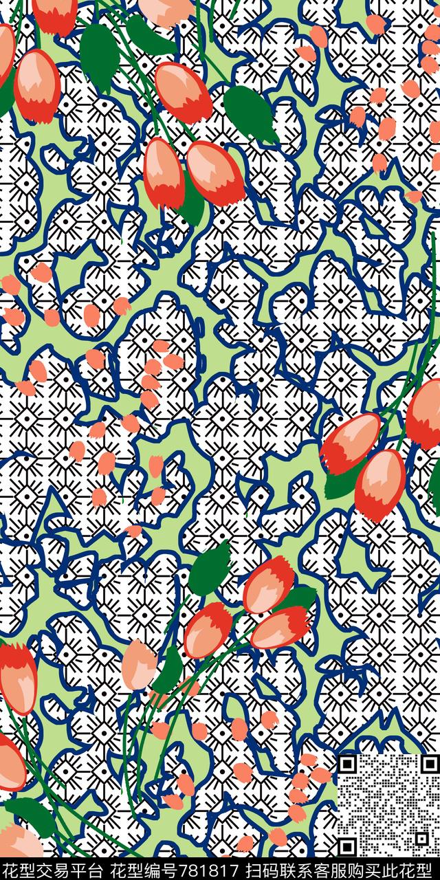 不规则几何手绘小碎花抽象花卉传统印花华亿平台下载（图片编号: 781817） - 瓦栏（Walan）