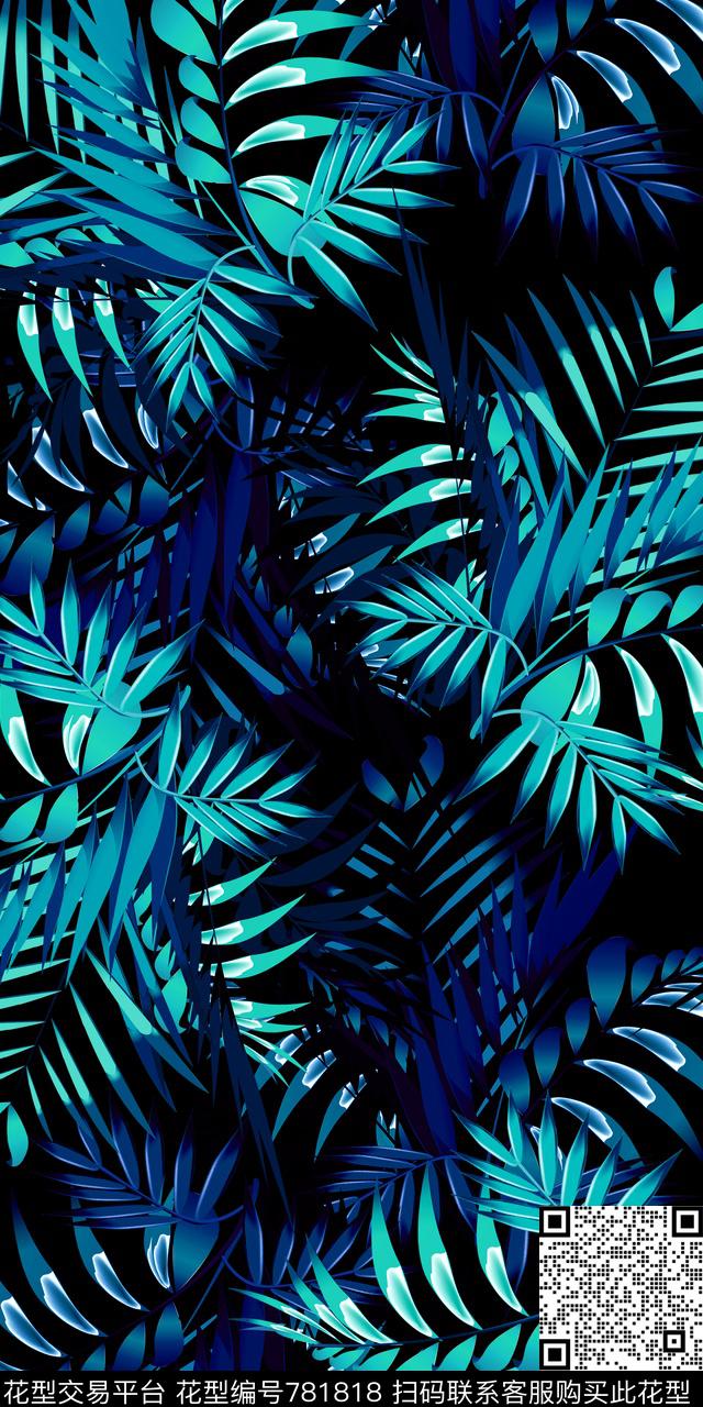 手绘叶子棕榈叶热带叶子传统印花华亿平台下载（图片编号: 781818） - 瓦栏（Walan）
