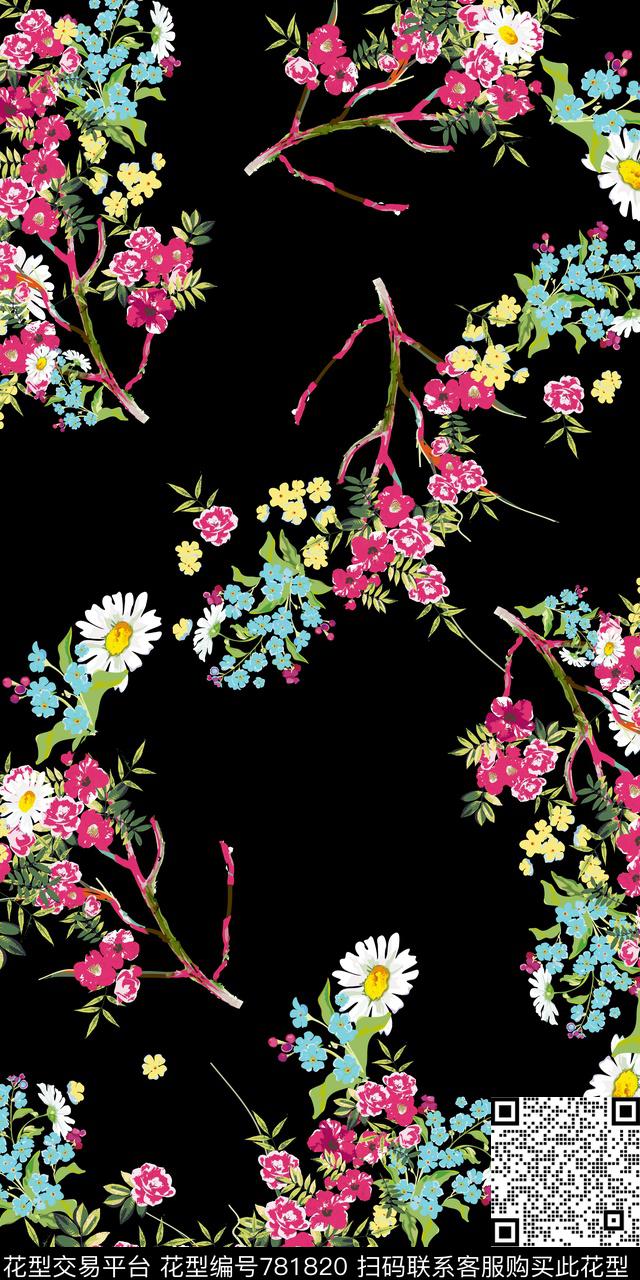 雏菊手绘花卉小碎花传统印花华亿平台下载（图片编号: 781820） - 瓦栏（Walan）