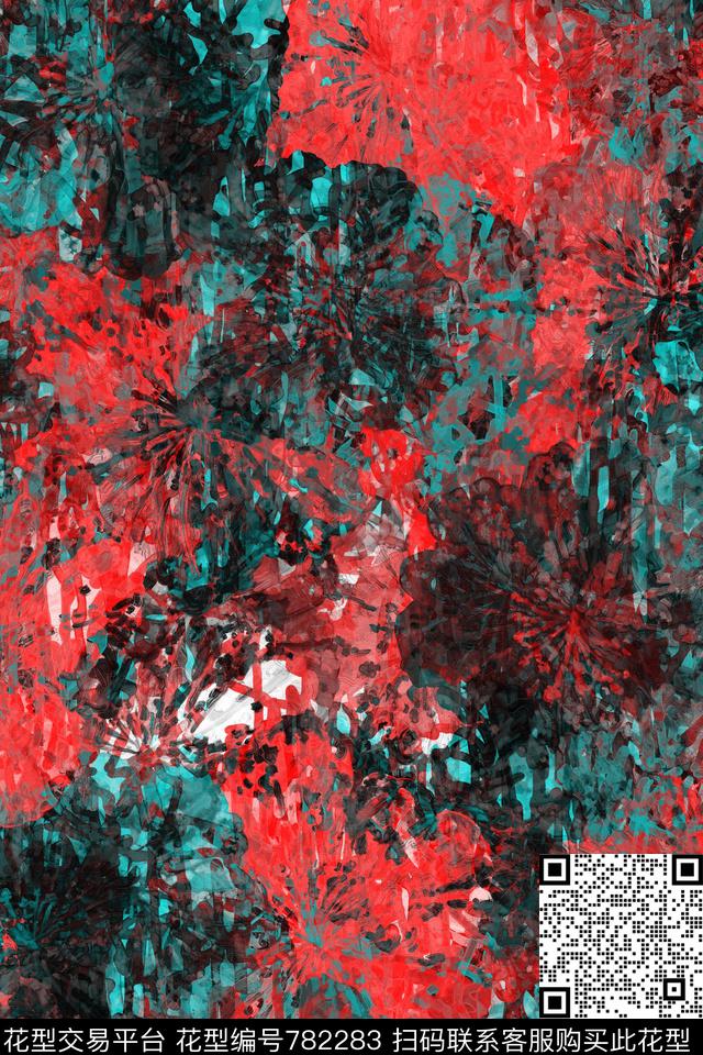 大花花瓣笔触数码印花华亿平台下载（图片编号: 782283） - 瓦栏（Walan）