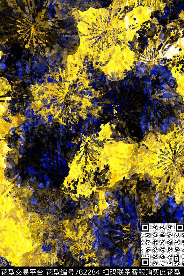 大花花瓣笔触数码印花华亿平台下载（图片编号: 782284） - 瓦栏（Walan）
