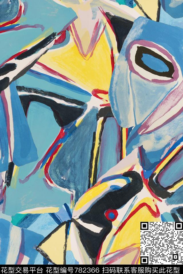 抽象手绘油画数码印花华亿平台下载（图片编号: 782366） - 瓦栏（Walan）