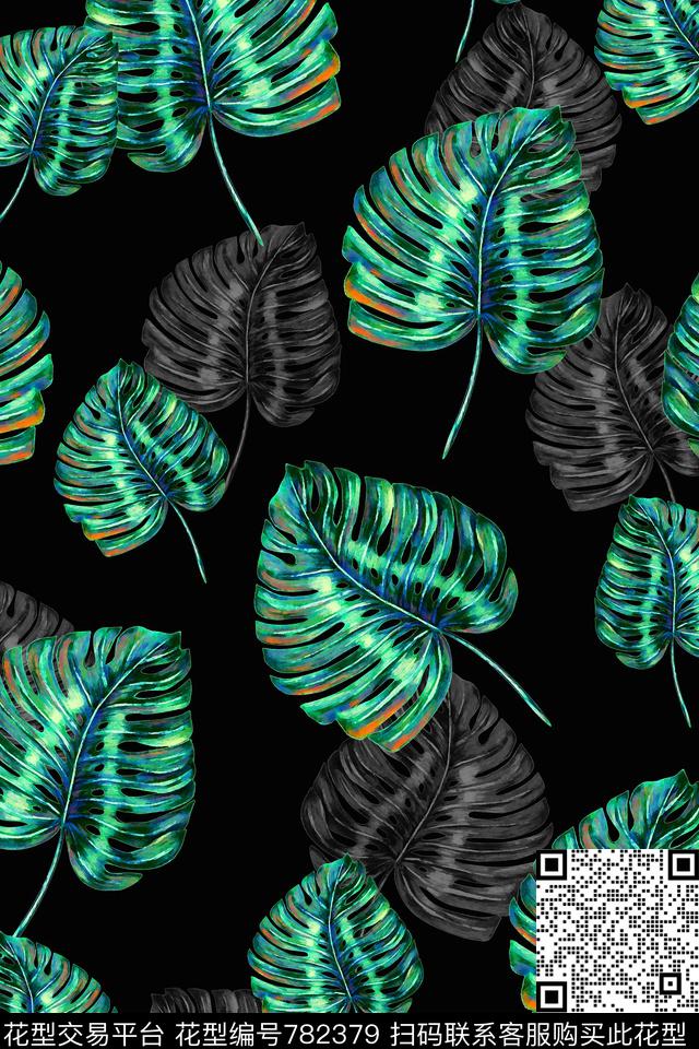 大牌棕榈叶热带植物数码印花华亿平台下载（图片编号: 782379） - 瓦栏（Walan）