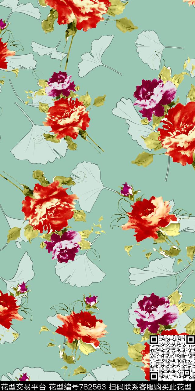 大花花卉花朵数码印花华亿平台下载（图片编号: 782563） - 瓦栏（Walan）