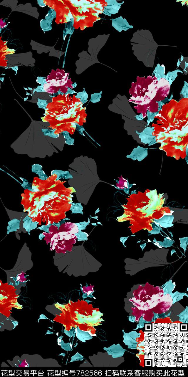 大花花卉花朵数码印花华亿平台下载（图片编号: 782566） - 瓦栏（Walan）