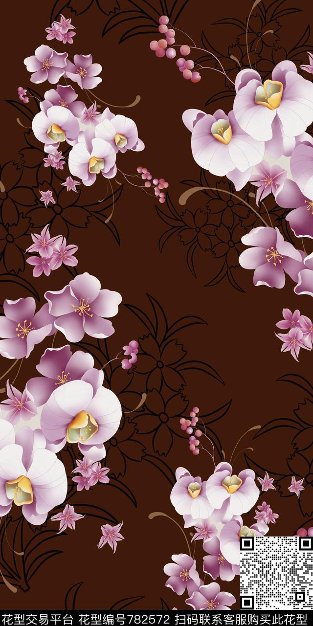 大花花卉花朵数码印花华亿平台下载（图片编号: 782572） - 瓦栏（Walan）