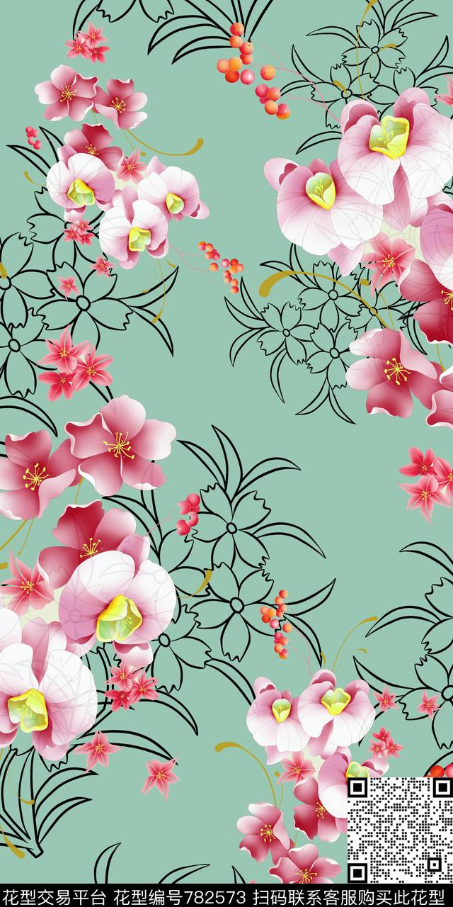 大花花卉花朵数码印花华亿平台下载（图片编号: 782573） - 瓦栏（Walan）