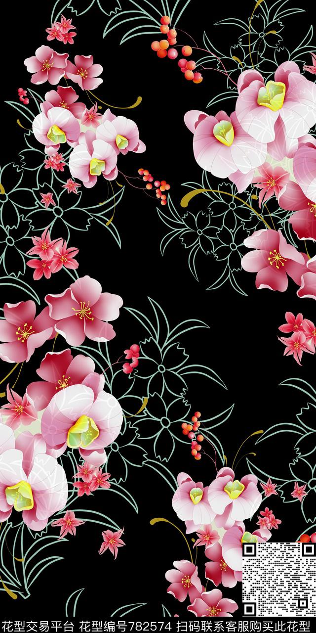 大花花卉花朵数码印花华亿平台下载（图片编号: 782574） - 瓦栏（Walan）