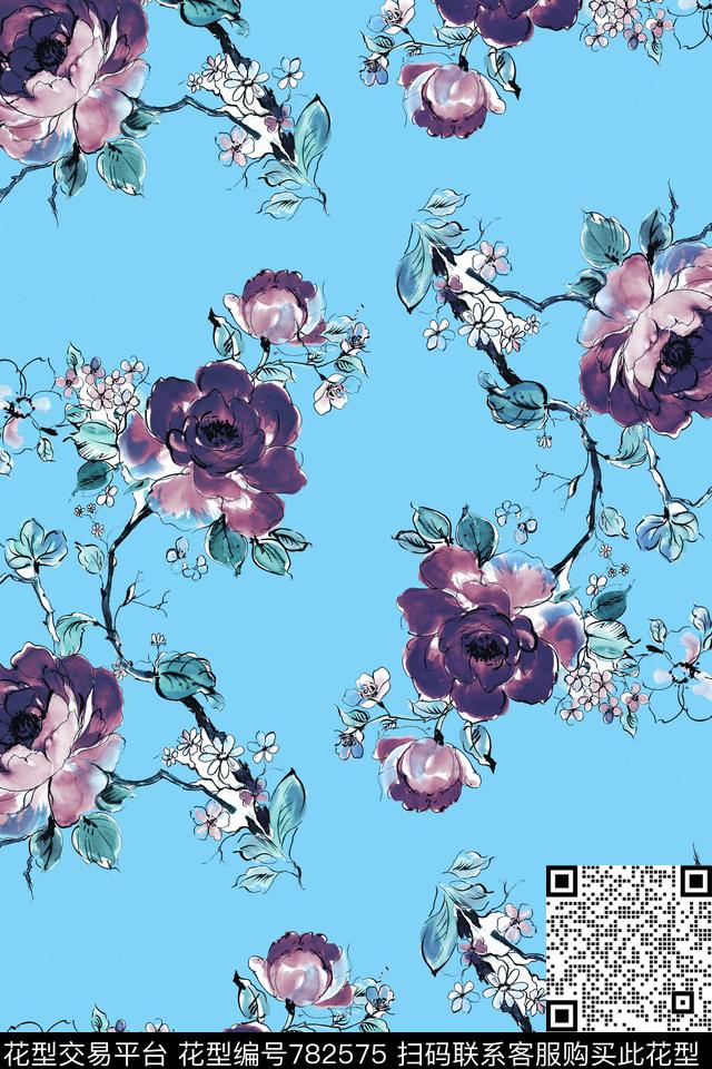 大花花卉花朵数码印花华亿平台下载（图片编号: 782575） - 瓦栏（Walan）