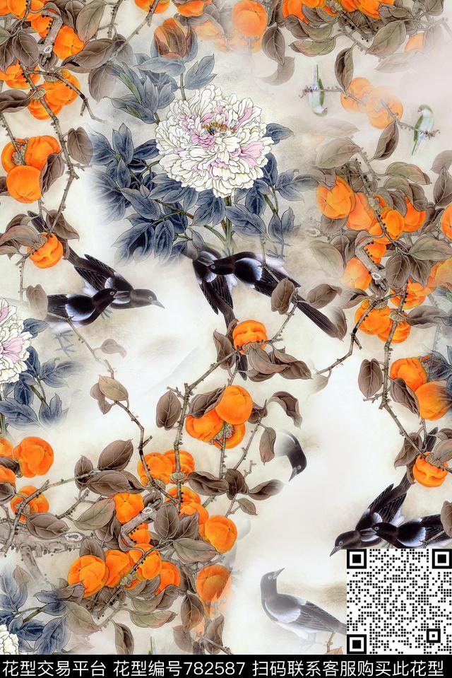 花卉面料花国画牡丹数码印花华亿平台下载（图片编号: 782587） - 瓦栏（Walan）