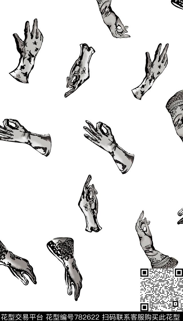 趣味手套手势传统印花华亿平台下载（图片编号: 782622） - 瓦栏（Walan）