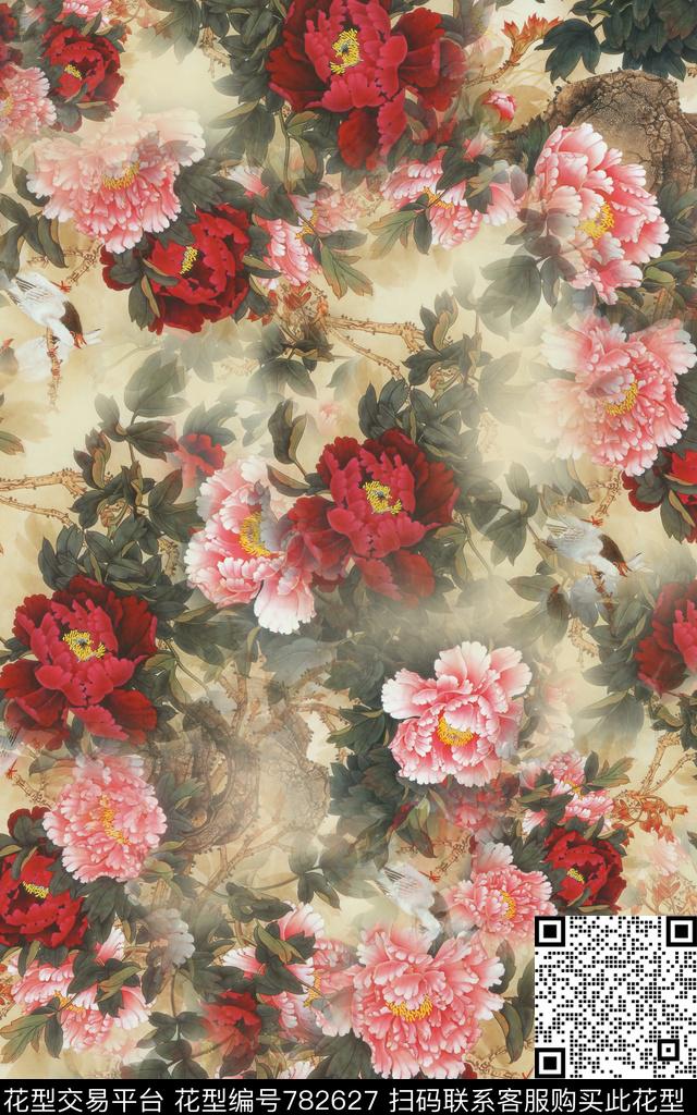 花卉花朵国画中国风数码印花华亿平台下载（图片编号: 782627） - 瓦栏（Walan）
