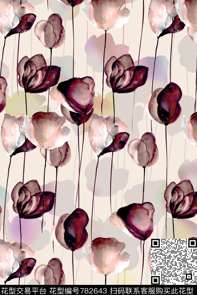 A艺术手绘B花卉植物清新自然数码印花华亿平台下载（图片编号: 782643） - 瓦栏（Walan）