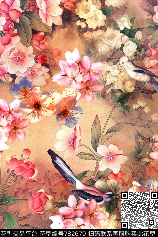 素雅中国风工笔数码印花华亿平台下载（图片编号: 782679） - 瓦栏（Walan）