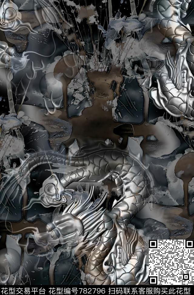 复古纹理中国龙男装夹克华亿平台数码印花华亿平台下载（图片编号: 782796） - 瓦栏（Walan）