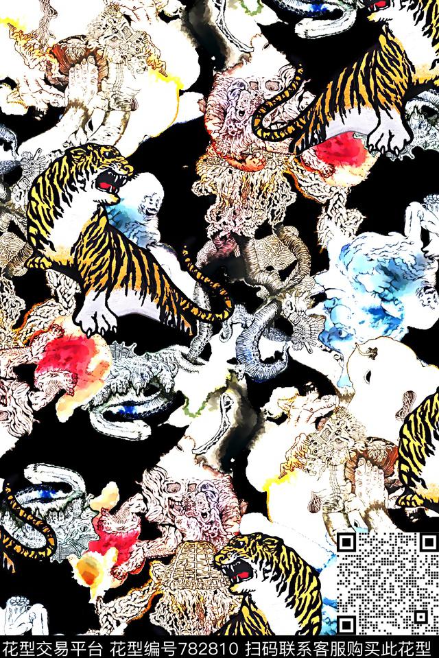 日式花纹老虎男装夹克华亿平台数码印花华亿平台下载（图片编号: 782810） - 瓦栏（Walan）