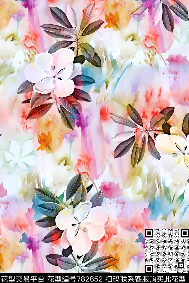 花卉水彩纹理女装华亿平台数码印花华亿平台下载（图片编号: 782852） - 瓦栏（Walan）