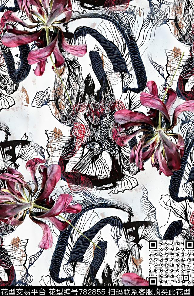 复古花卉复古纹理女装华亿平台数码印花华亿平台下载（图片编号: 782855） - 瓦栏（Walan）