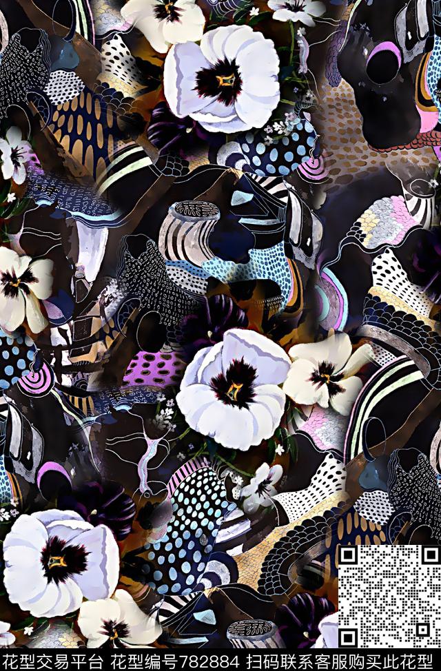 花卉复古底纹女装华亿平台数码印花华亿平台下载（图片编号: 782884） - 瓦栏（Walan）