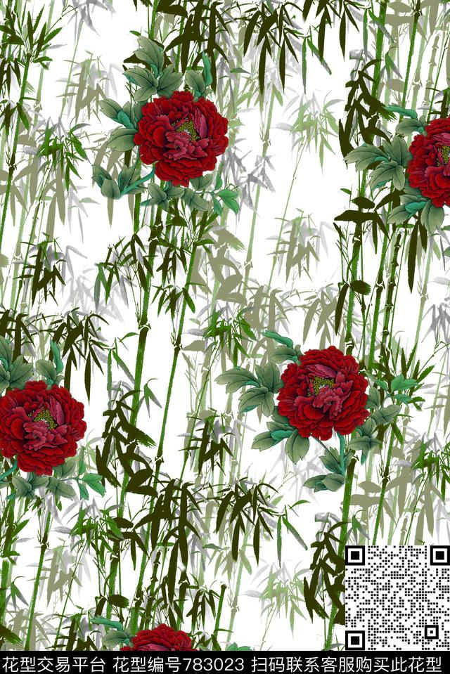 家纺类中国风竹叶花数码印花华亿平台下载（图片编号: 783023） - 瓦栏（Walan）