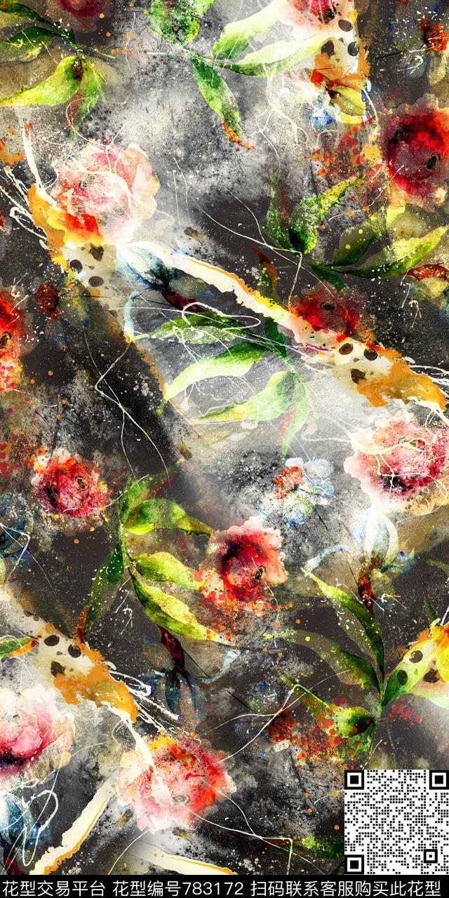 花卉乱花满版花数码印花华亿平台下载（图片编号: 783172） - 瓦栏（Walan）