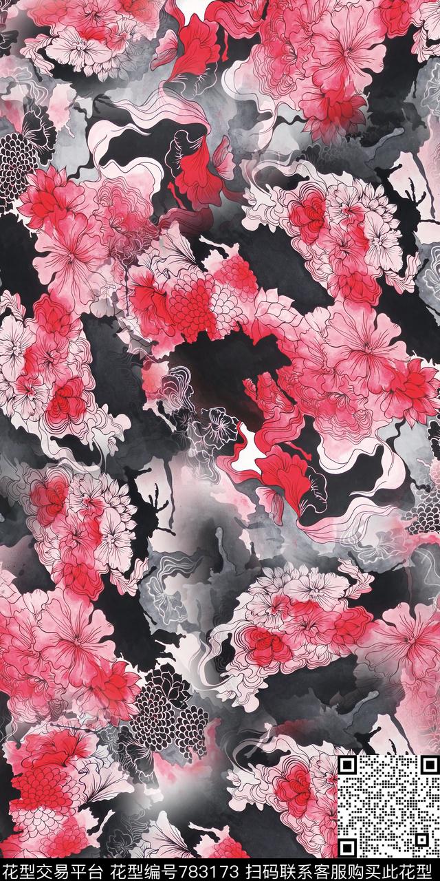 花卉乱花满版花数码印花华亿平台下载（图片编号: 783173） - 瓦栏（Walan）