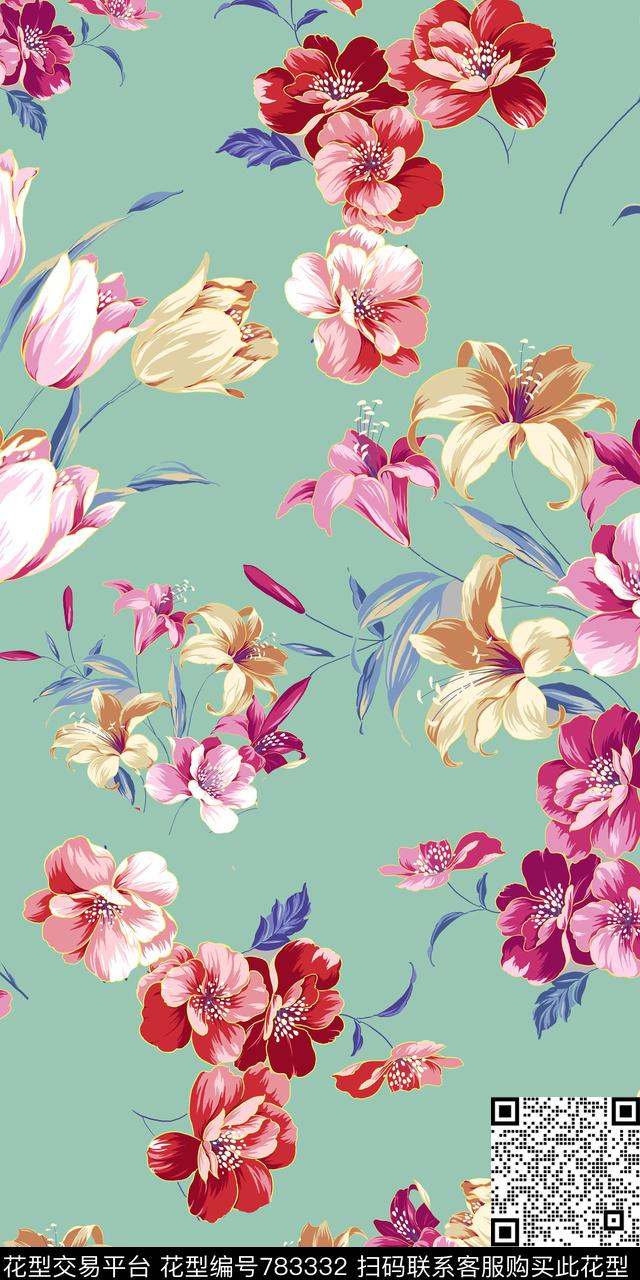 大花花卉花朵传统印花华亿平台下载（图片编号: 783332） - 瓦栏（Walan）