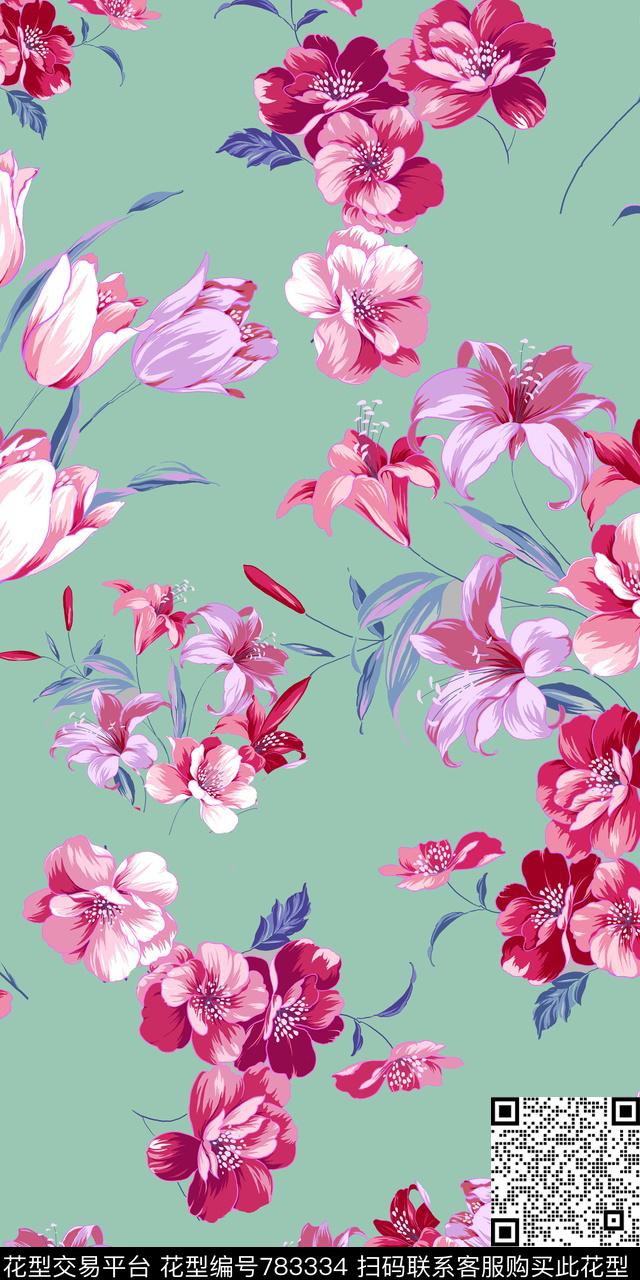 大花花卉花朵传统印花华亿平台下载（图片编号: 783334） - 瓦栏（Walan）