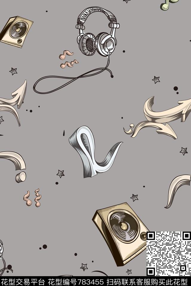 音乐符号趣味耳机数码印花华亿平台下载（图片编号: 783455） - 瓦栏（Walan）