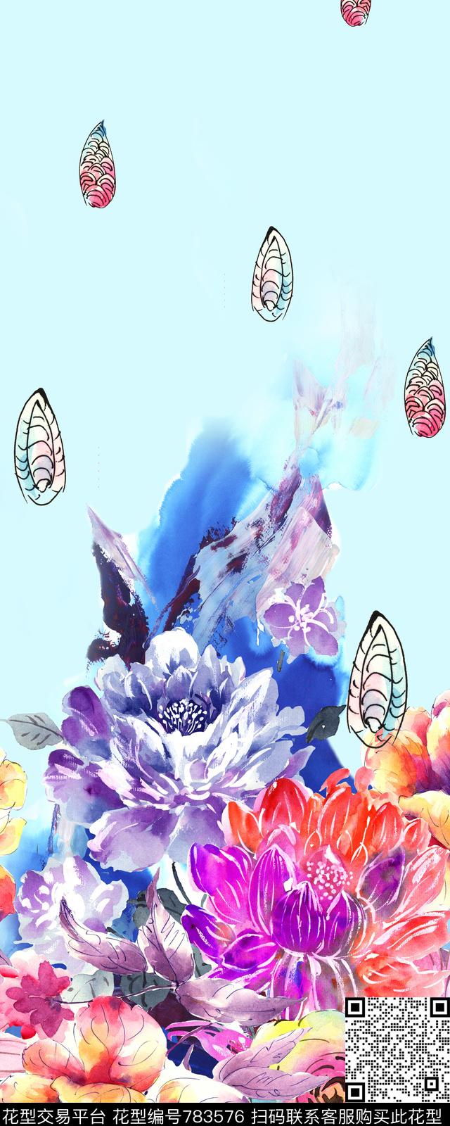 花朵大花手绘花数码印花华亿平台下载（图片编号: 783576） - 瓦栏（Walan）