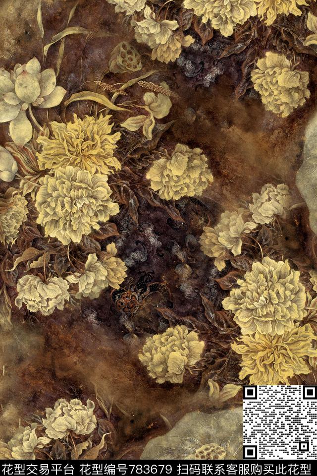 抽象花卉油画数码印花华亿平台下载（图片编号: 783679） - 瓦栏（Walan）