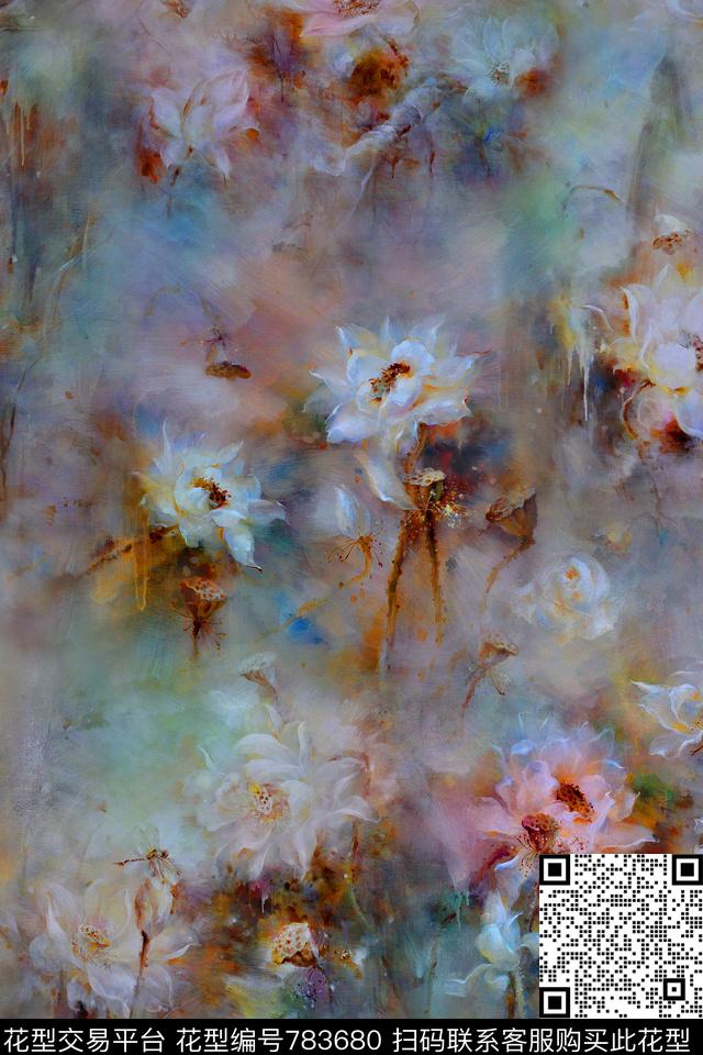 抽象花卉荷花数码印花华亿平台下载（图片编号: 783680） - 瓦栏（Walan）