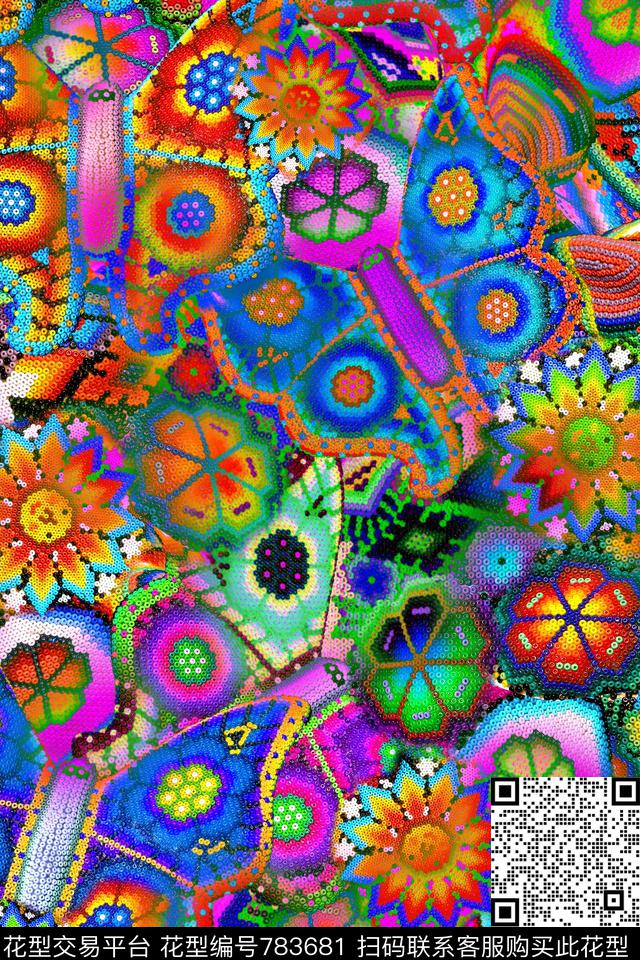 抽象肌理民族风数码印花华亿平台下载（图片编号: 783681） - 瓦栏（Walan）