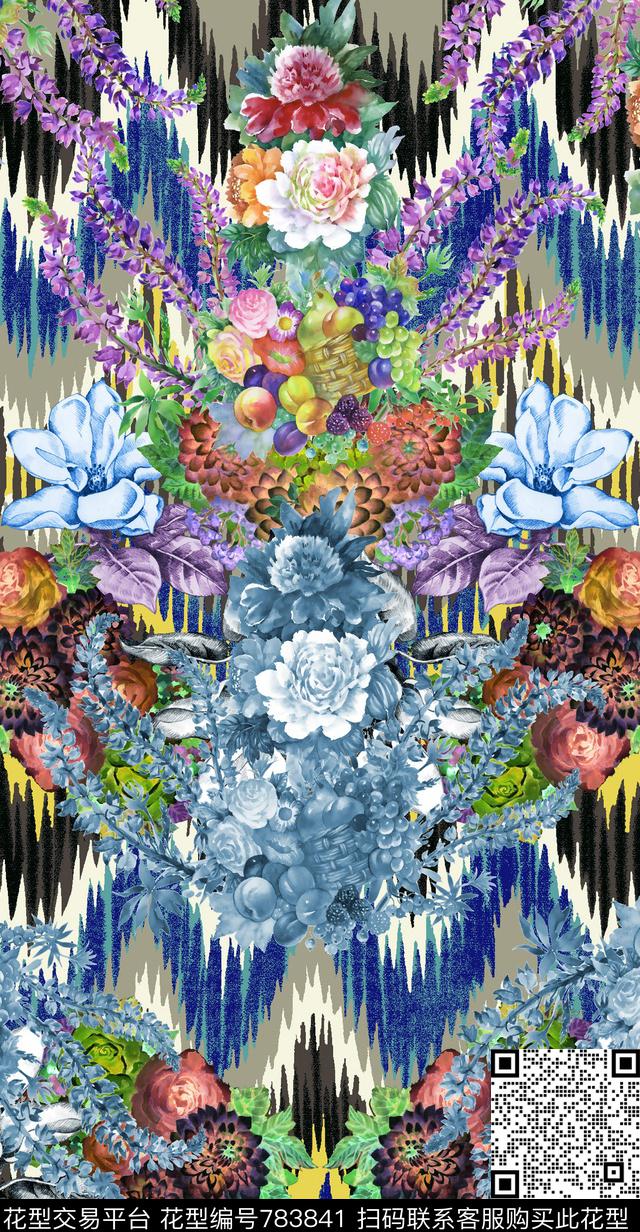 几何花卉花团数码印花华亿平台下载（图片编号: 783841） - 瓦栏（Walan）