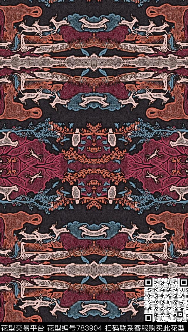 对翻绣花树木数码印花华亿平台下载（图片编号: 783904） - 瓦栏（Walan）