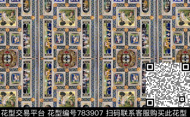 宫廷风花纹复古数码印花华亿平台下载（图片编号: 783907） - 瓦栏（Walan）