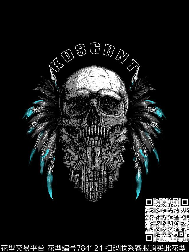 复古骷髅头翅膀男装T恤华亿平台数码印花华亿平台下载（图片编号: 784124） - 瓦栏（Walan）