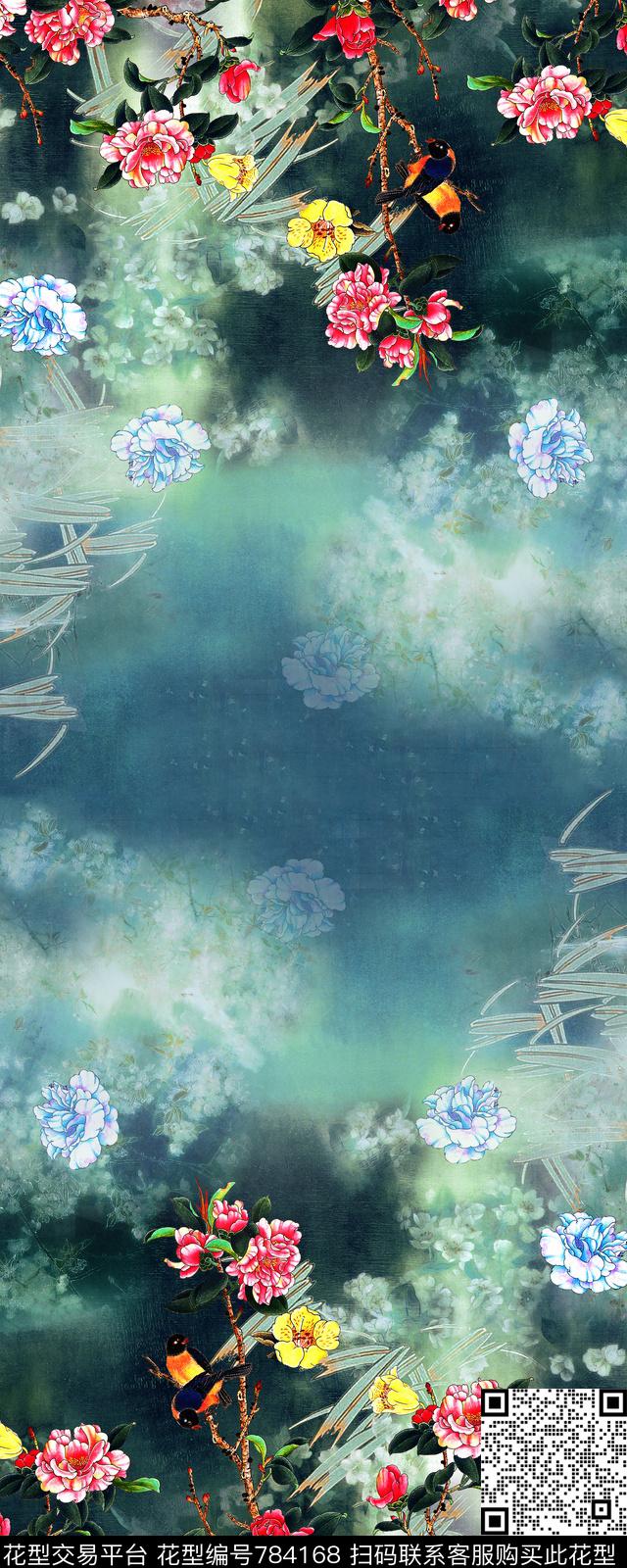 双边定位花卉工笔数码印花华亿平台下载（图片编号: 784168） - 瓦栏（Walan）