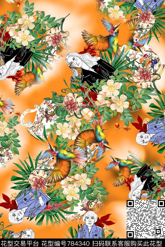 女装花卉拼接数码印花华亿平台下载（图片编号: 784340） - 瓦栏（Walan）