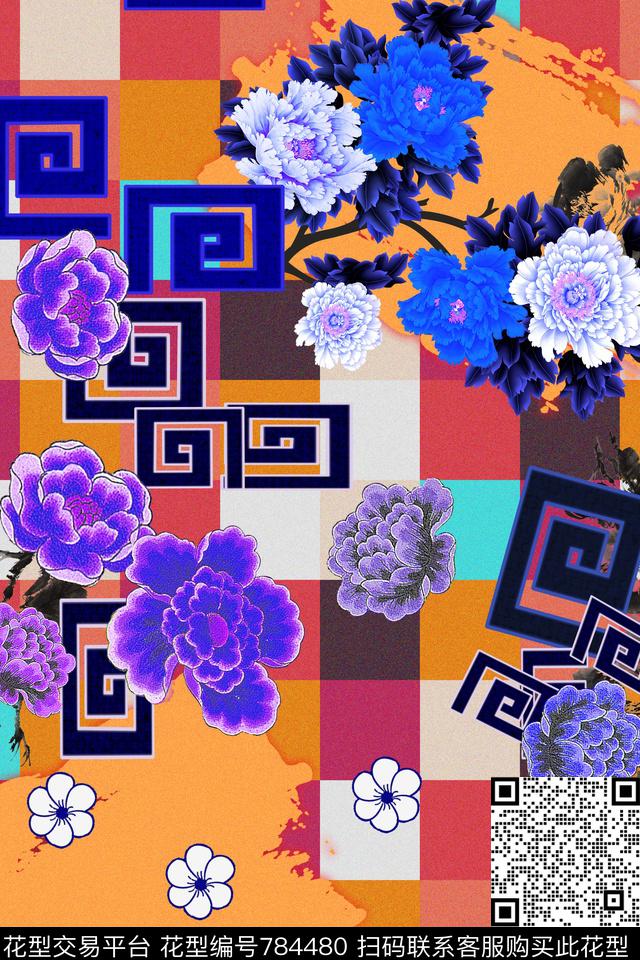 写实花卉抽象传统印花华亿平台下载（图片编号: 784480） - 瓦栏（Walan）
