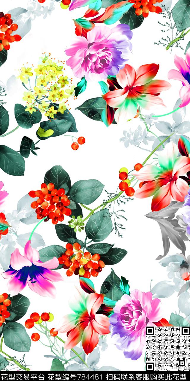 抽象花卉清爽数码印花华亿平台下载（图片编号: 784481） - 瓦栏（Walan）