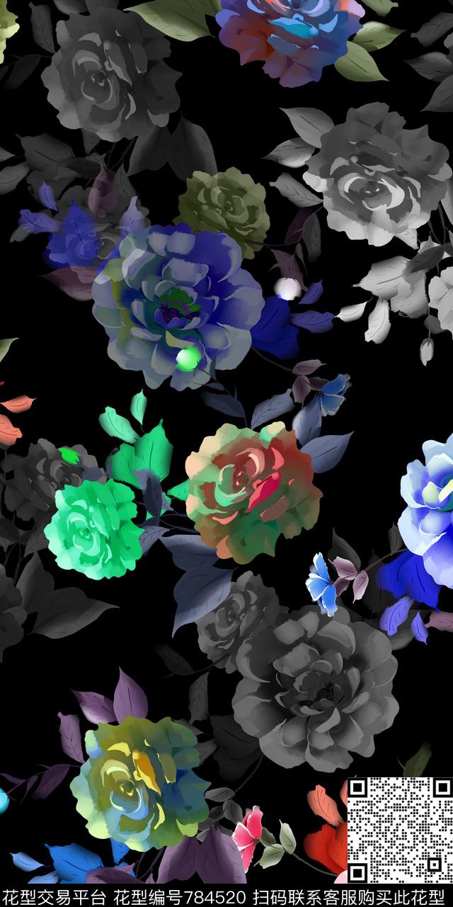清爽抽象花卉数码印花华亿平台下载（图片编号: 784520） - 瓦栏（Walan）