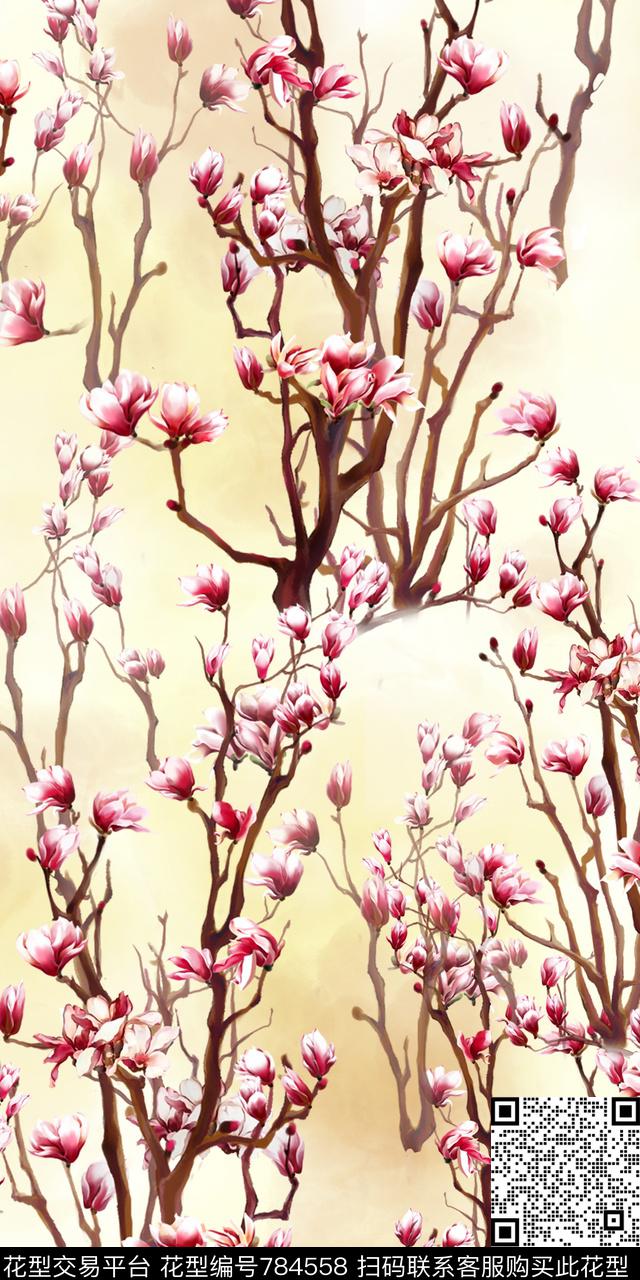 花卉数码印花水墨荷花数码印花华亿平台下载（图片编号: 784558） - 瓦栏（Walan）