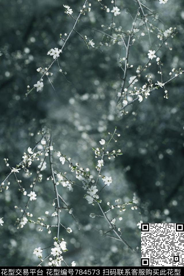 桃花枝条朦胧数码印花华亿平台下载（图片编号: 784573） - 瓦栏（Walan）