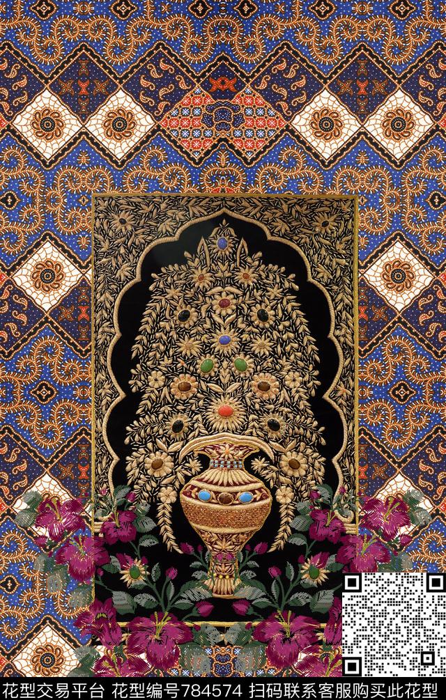 绣花花纹民族风数码印花华亿平台下载（图片编号: 784574） - 瓦栏（Walan）