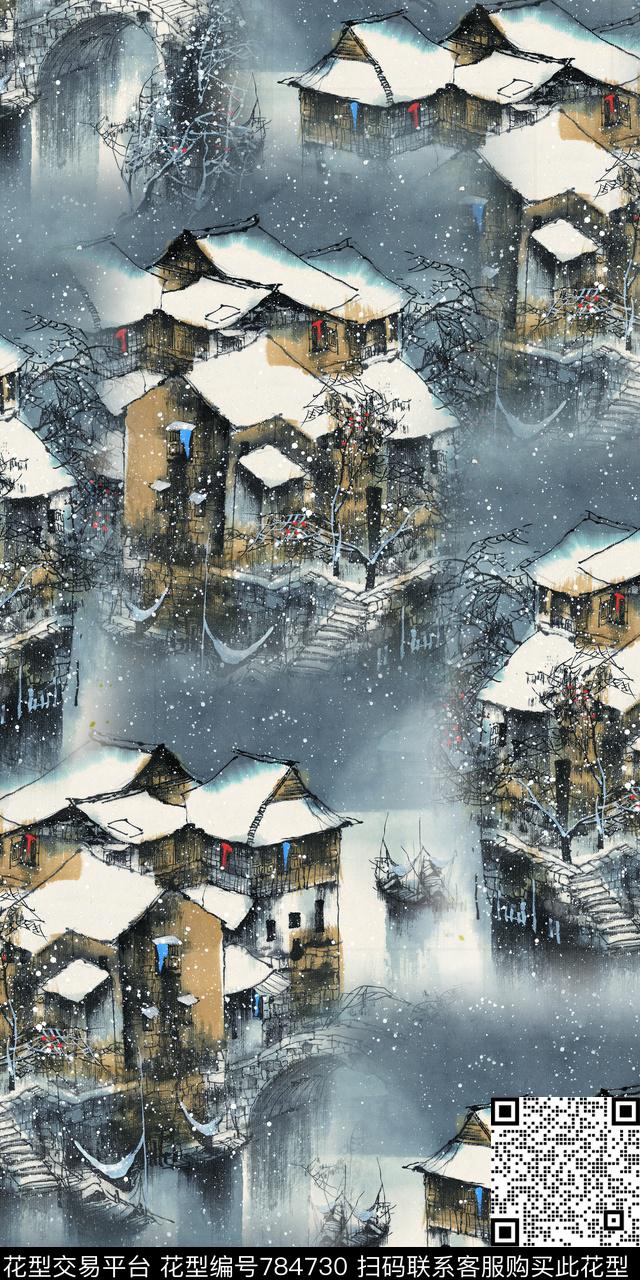 森林山川建筑数码印花华亿平台下载（图片编号: 784730） - 瓦栏（Walan）