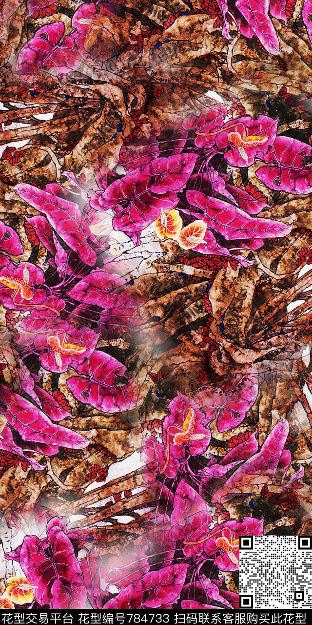 满版花乱花花卉数码印花华亿平台下载（图片编号: 784733） - 瓦栏（Walan）
